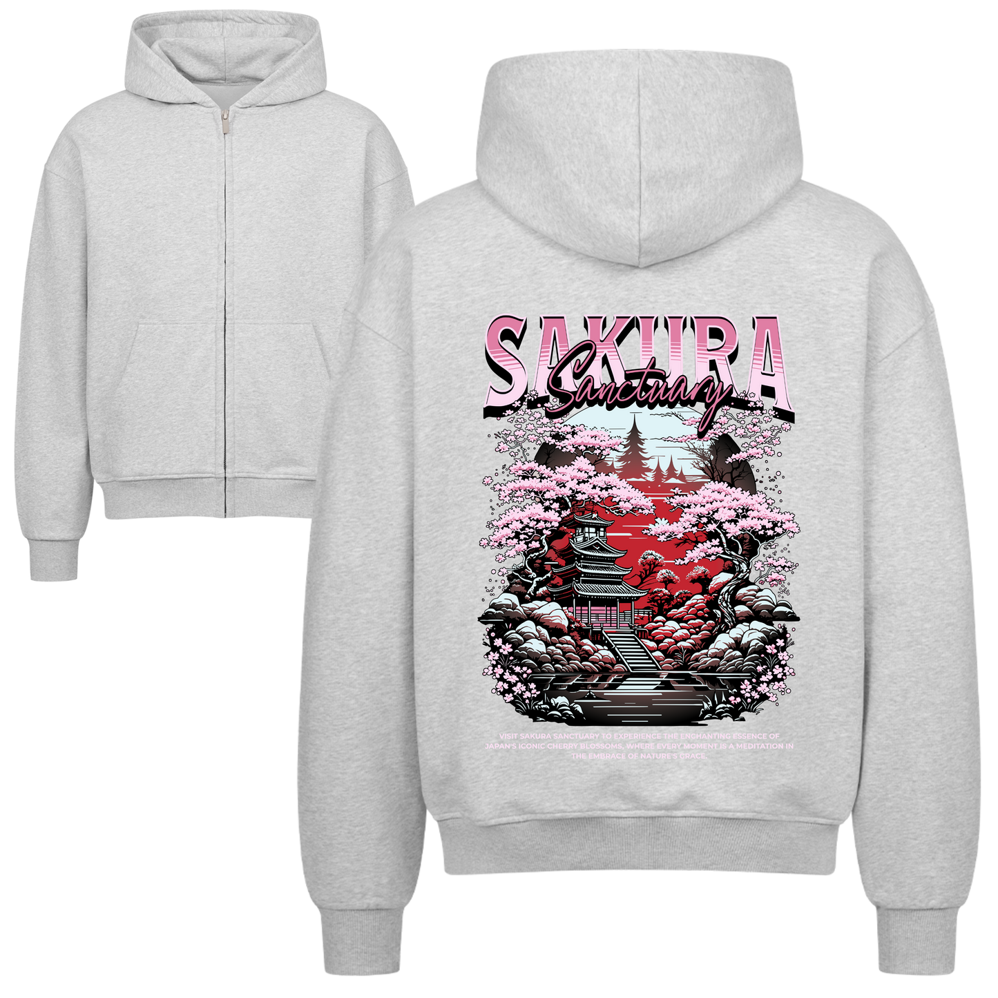 Sakura Sanctuary Oversized Zipper Hoodie